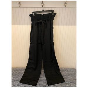High waist satin paper bag pants